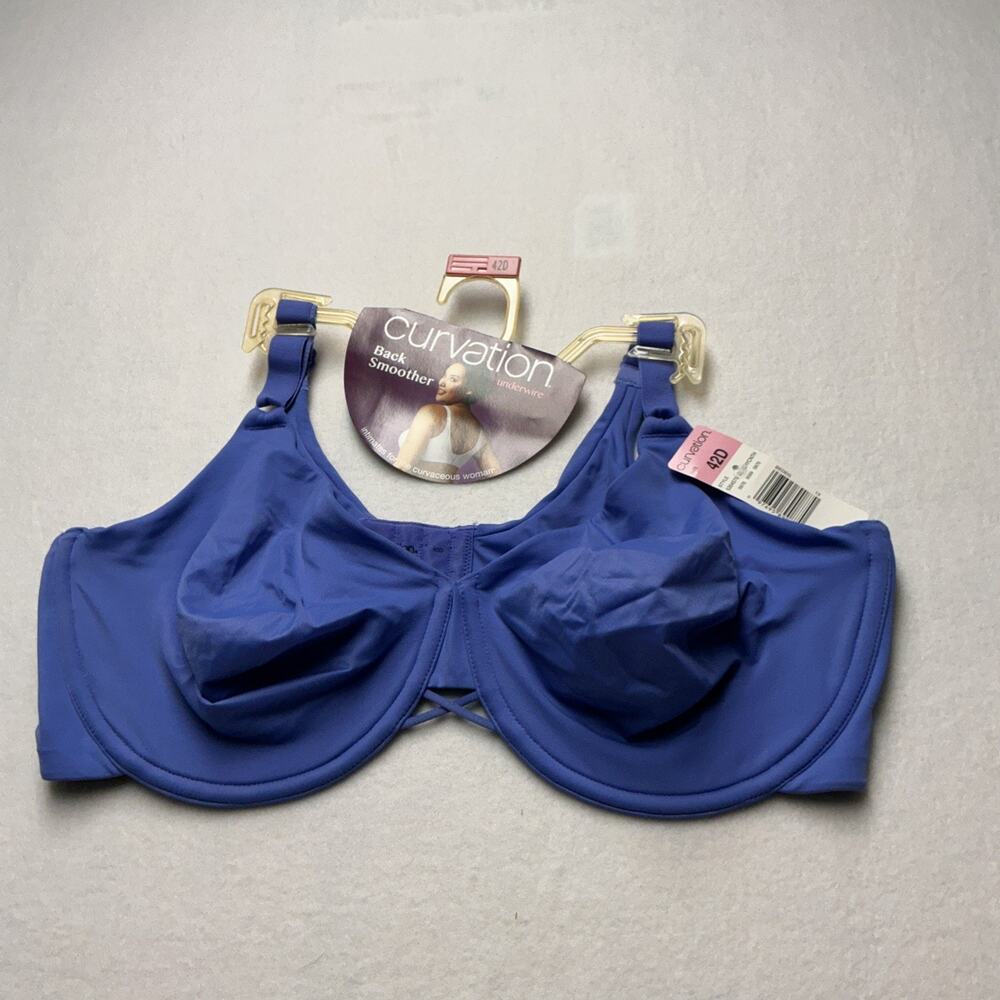 Curvation Women Bra 42D Blue Underwired Strap Adjustable Back Smoother, 3724
